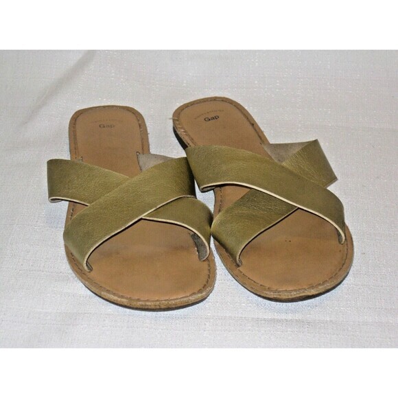 GAP Pale Gold‎ Cross Cross Leather Slides Classic Sandals Sz. 10 - Picture 4 of 7